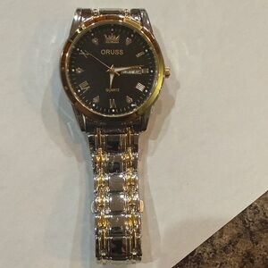 #1 ORUSS Men's Black and Gold Watch